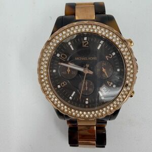 Michael Kors MK5416 Rose Gold Tortoise Shell Crystal Bezel Chronograph Watch